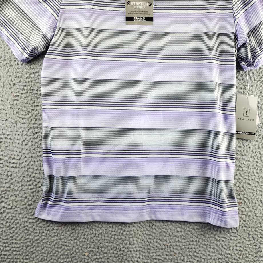 Pga Tour Linear Energy Textured Performance Golf Polo Shirt Men's S Iron Gate