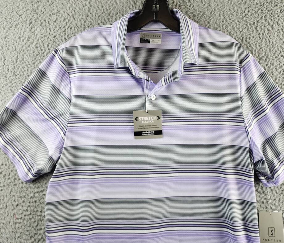 Pga Tour Linear Energy Textured Performance Golf Polo Shirt Men's S Iron Gate