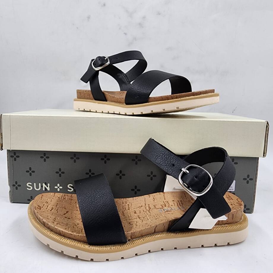 Sun + Stone Madie Sandals Little Girls 12M Black Open Toe Adjustable Strap