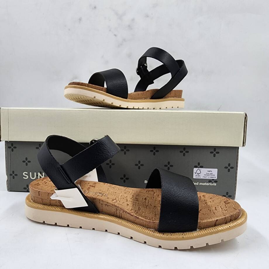 Sun + Stone Madie Sandals Little Girls 12M Black Open Toe Adjustable Strap