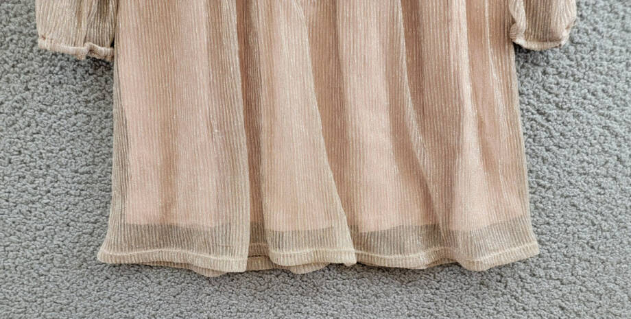 Splendid Glitzy Pleated Tulle Dress Girls' 5 Champagne Round Neck Back Snap L/S