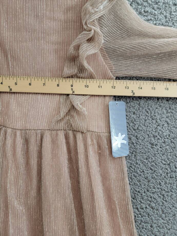 Splendid Glitzy Pleated Tulle Dress Girls' 5 Champagne Round Neck Back Snap L/S