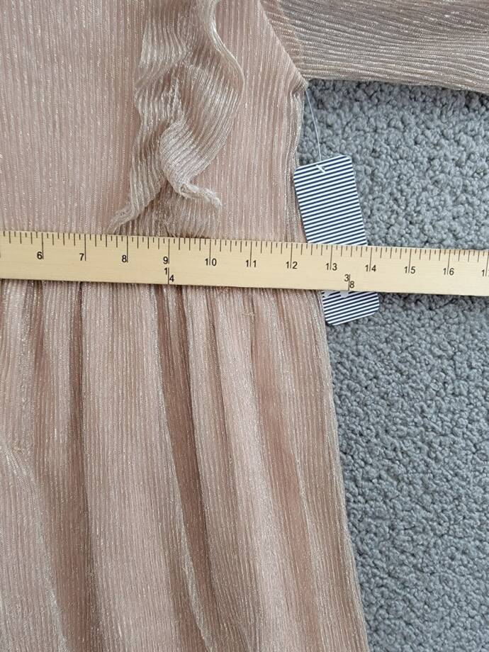 Splendid Glitzy Pleated Tulle Dress Girls' 5 Champagne Round Neck Back Snap L/S