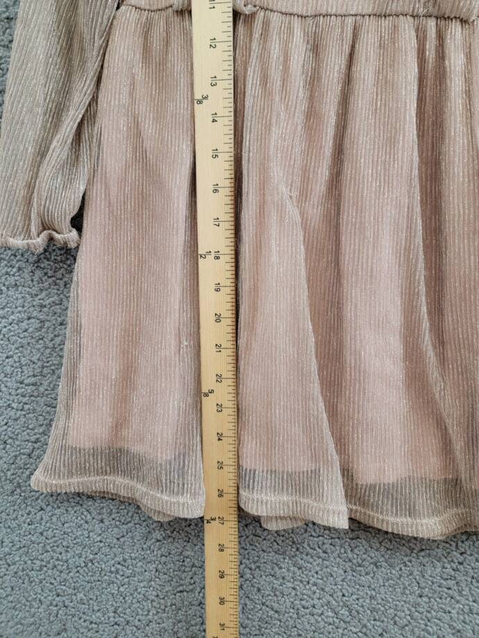 Splendid Glitzy Pleated Tulle Dress Girls' 5 Champagne Round Neck Back Snap L/S