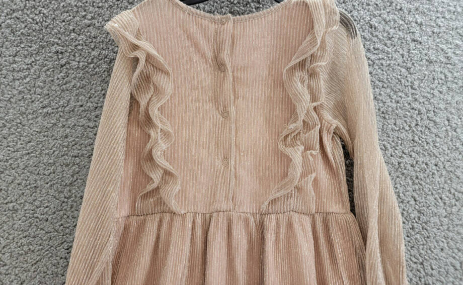 Splendid Glitzy Pleated Tulle Dress Girls' 5 Champagne Round Neck Back Snap L/S