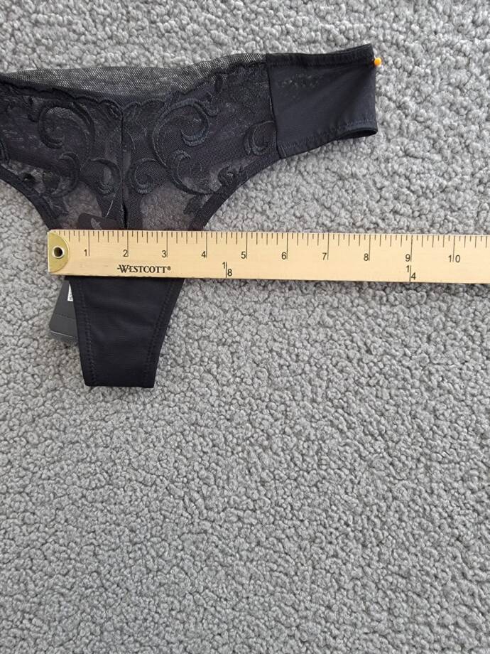 Natori Embellished Thong Underwear Women's XS Black Elastic Waist Pull On