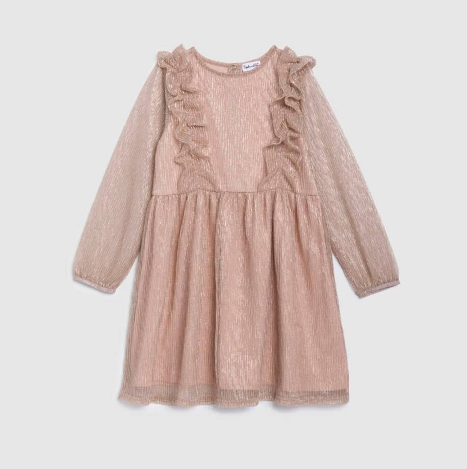 Splendid Glitzy Pleated Tulle Dress Little Girls 2T Champagne Snap Closure