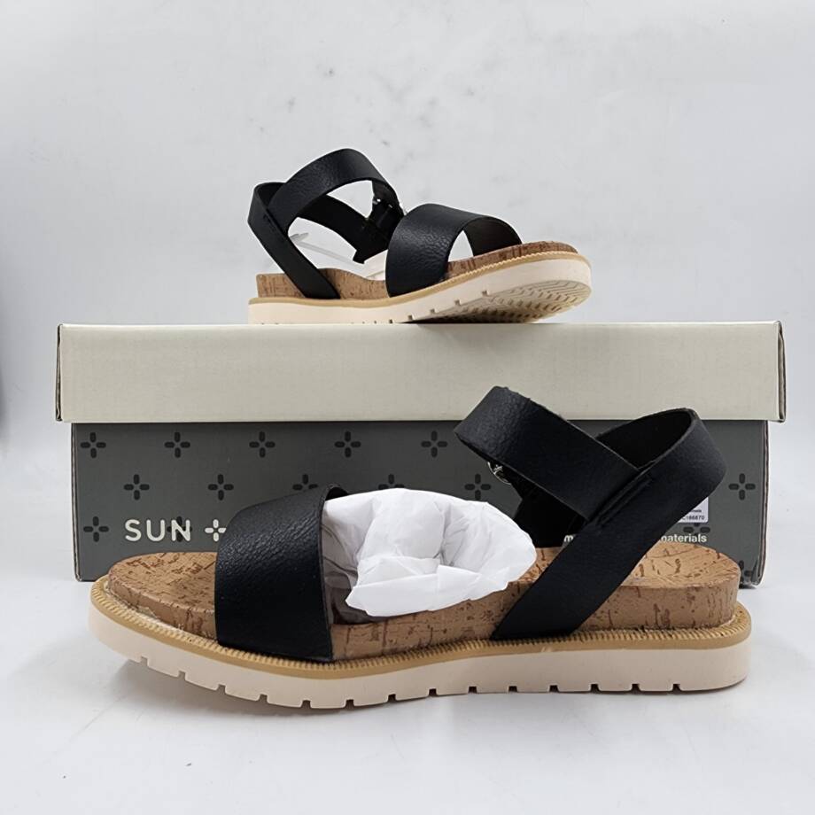 Sun + Stone Madie Sandals Big Girls 11 Black Open Toe Adjustable Buckle Closure