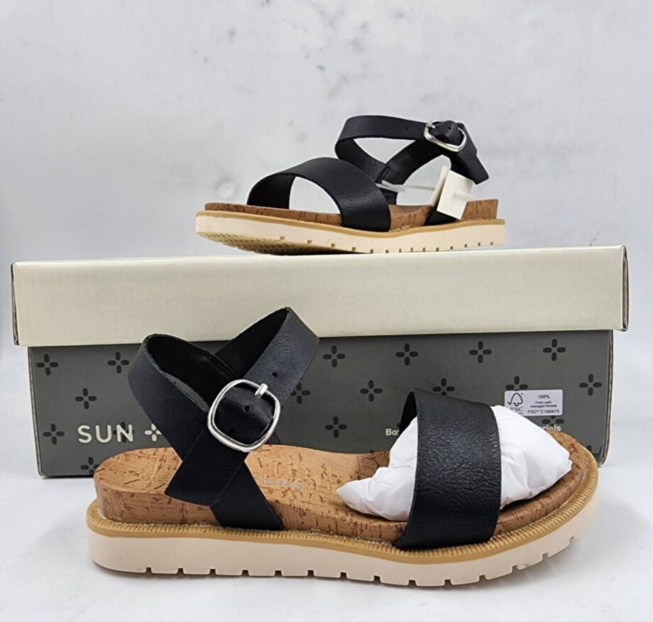 Sun + Stone Madie Sandals Big Girls 11 Black Open Toe Adjustable Buckle Closure