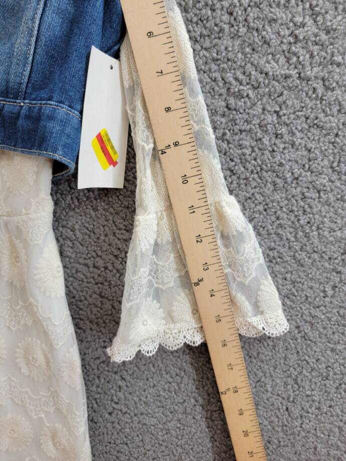 Rare Editions Bell Sleeve Dress & Denim Vest Set Big Girls 10 White Button Front