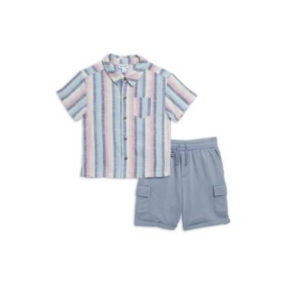 Splendid Santa Monica Button Shirt & Shorts Set Boys 5 Multi Stripe Linen Blend