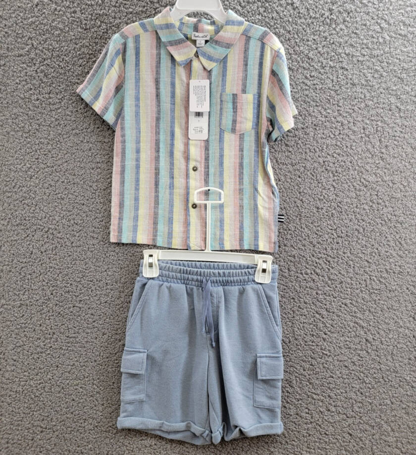 Splendid Santa Monica Button Shirt & Shorts Set Boys 5 Multi Stripe Linen Blend