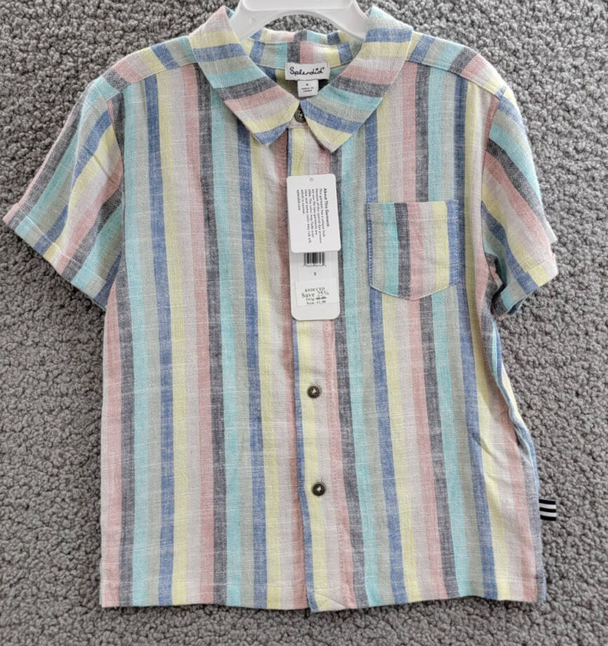 Splendid Santa Monica Button Shirt & Shorts Set Boys 5 Multi Stripe Linen Blend