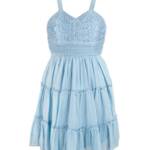 Rare Editions Sleeveless A-Line Dress Big Girls 14 Blue V-Neck Embroidered