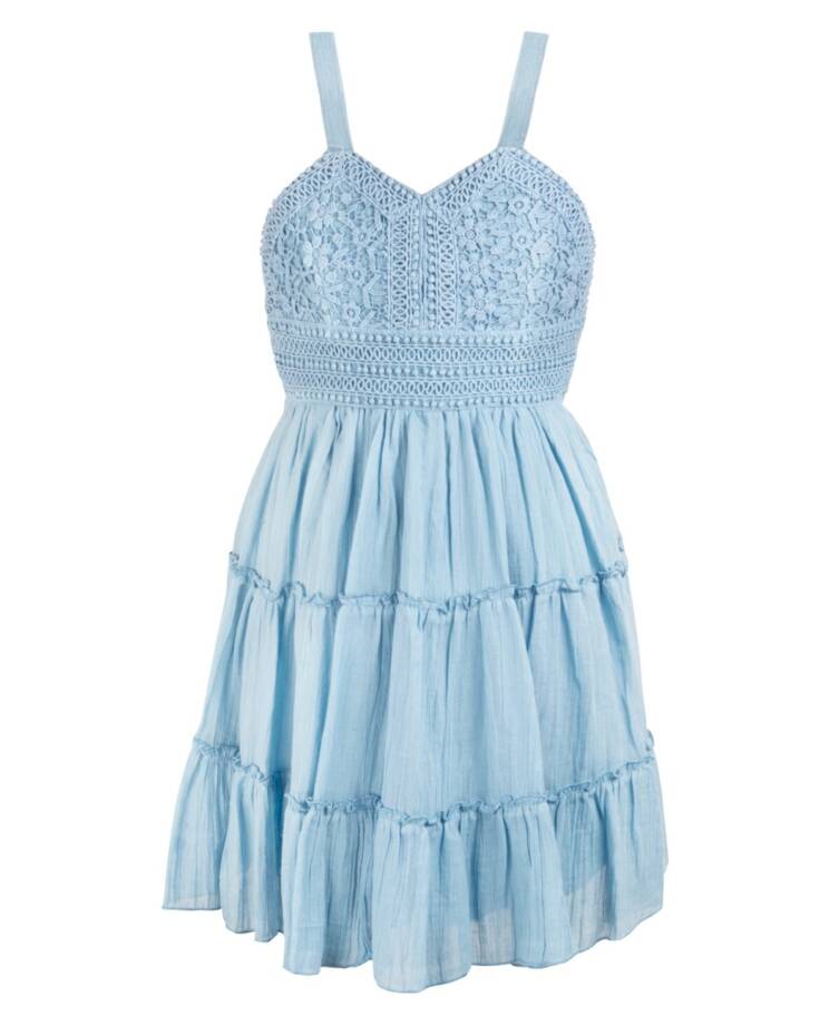 Rare Editions Sleeveless A-Line Dress Big Girls 14 Blue V-Neck Embroidered