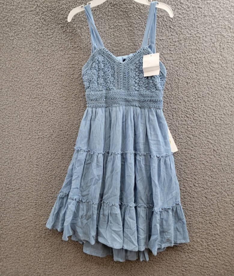 Rare Editions Sleeveless A-Line Dress Big Girls 14 Blue V-Neck Embroidered
