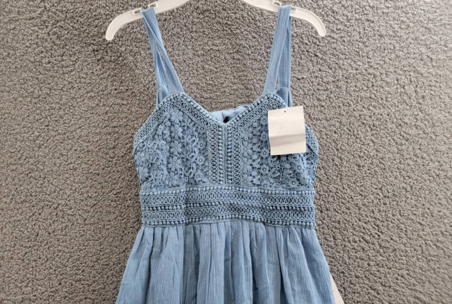Rare Editions Sleeveless A-Line Dress Big Girls 14 Blue V-Neck Embroidered
