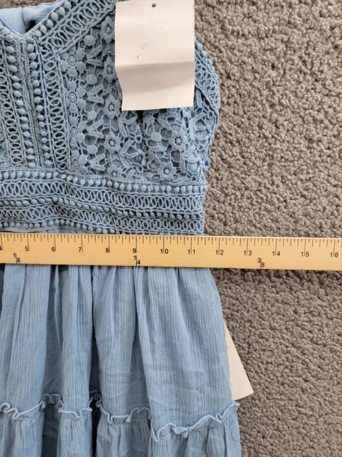 Rare Editions Sleeveless A-Line Dress Big Girls 14 Blue V-Neck Embroidered