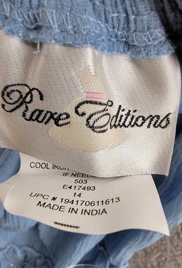 Rare Editions Sleeveless A-Line Dress Big Girls 14 Blue V-Neck Embroidered