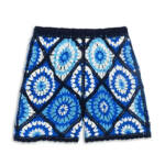 AQUA Allover Crochet Shorts Girls' S (7-8) Blue Multi Elastic Waist Pull On