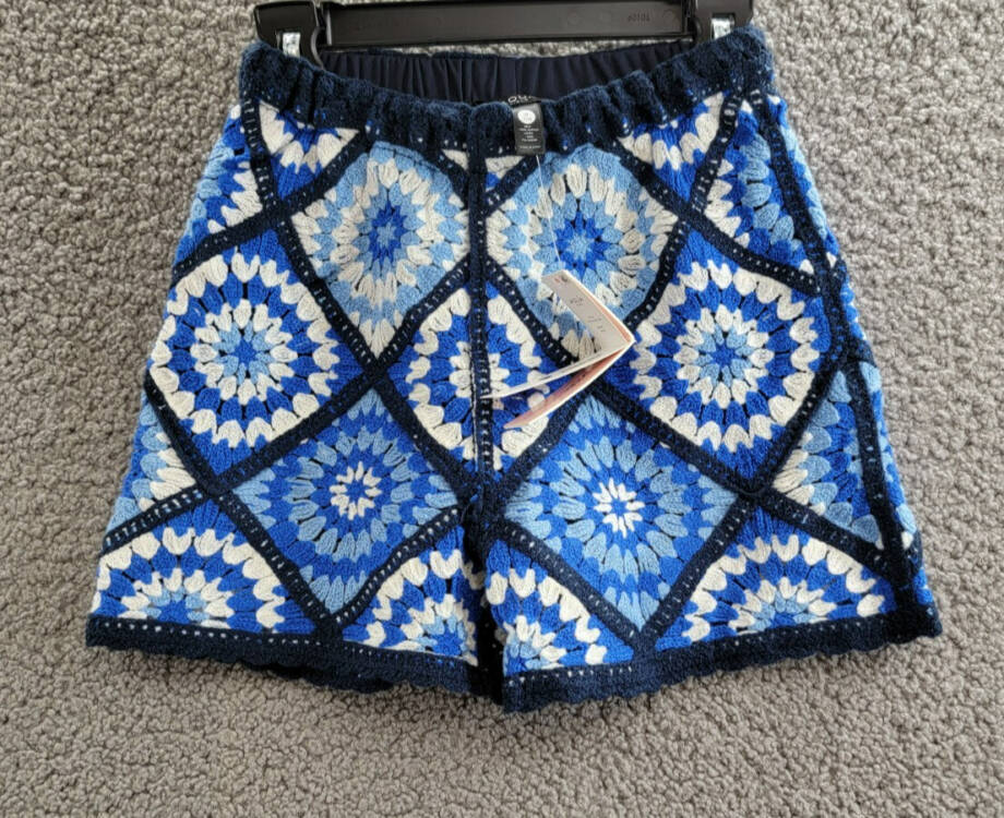 AQUA Allover Crochet Shorts Girls' S (7-8) Blue Multi Elastic Waist Pull On