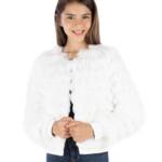 Speechless Big Stripe Shag Jacket Girls Ivory Round Neck Woven Button Closure M