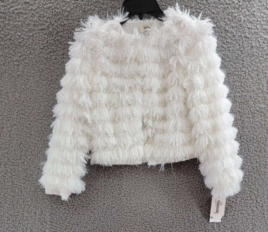 Speechless Big Stripe Shag Jacket Girls Ivory Round Neck Woven Button Closure M