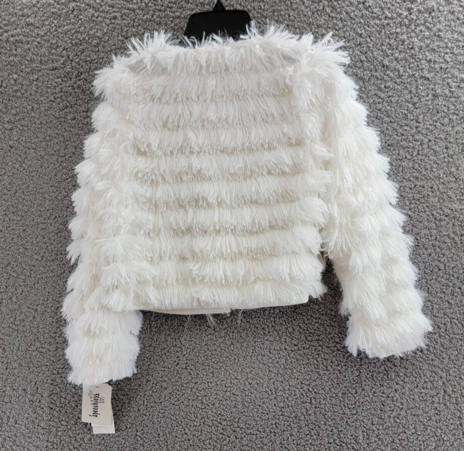 Speechless Big Stripe Shag Jacket Girls Ivory Round Neck Woven Button Closure M