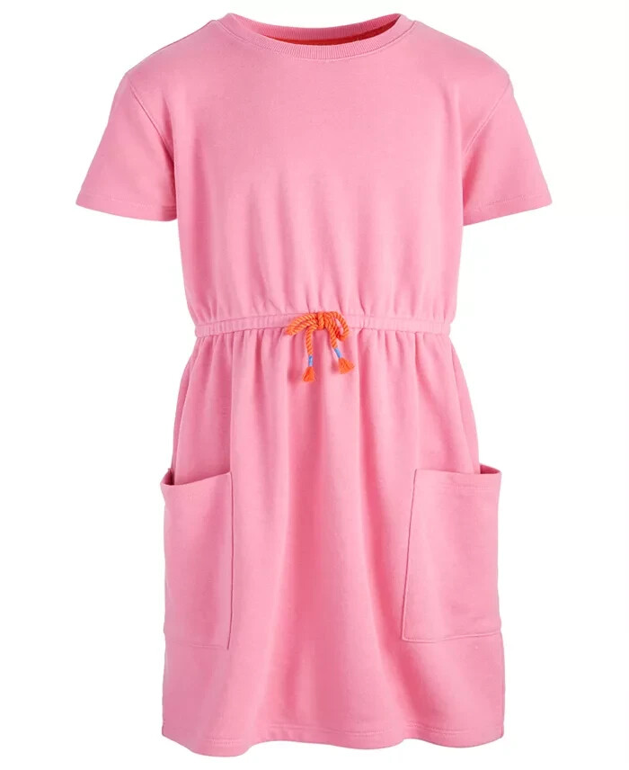 Epic Threads French Terry Dress Girls' S (7-8) Pop Pink Round Neck Short Sleeves