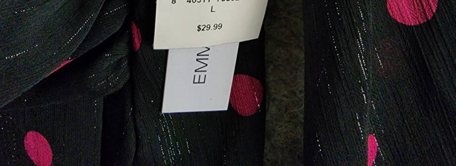 Emma & Michelle Faux Wrap Dress Women's L Black/Red Dot Snap Front Button Back