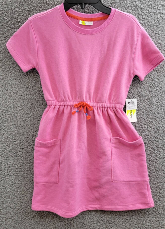 Epic Threads French Terry Dress Girls' S (7-8) Pop Pink Round Neck Short Sleeves
