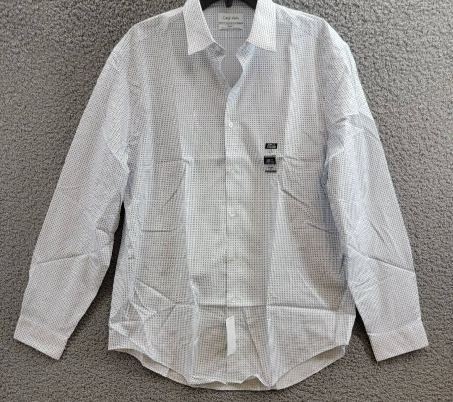 Calvin Klein Steel Plus Slim Fit Stretch Wrinkle Free Dress Shirt Men's 17 34-35