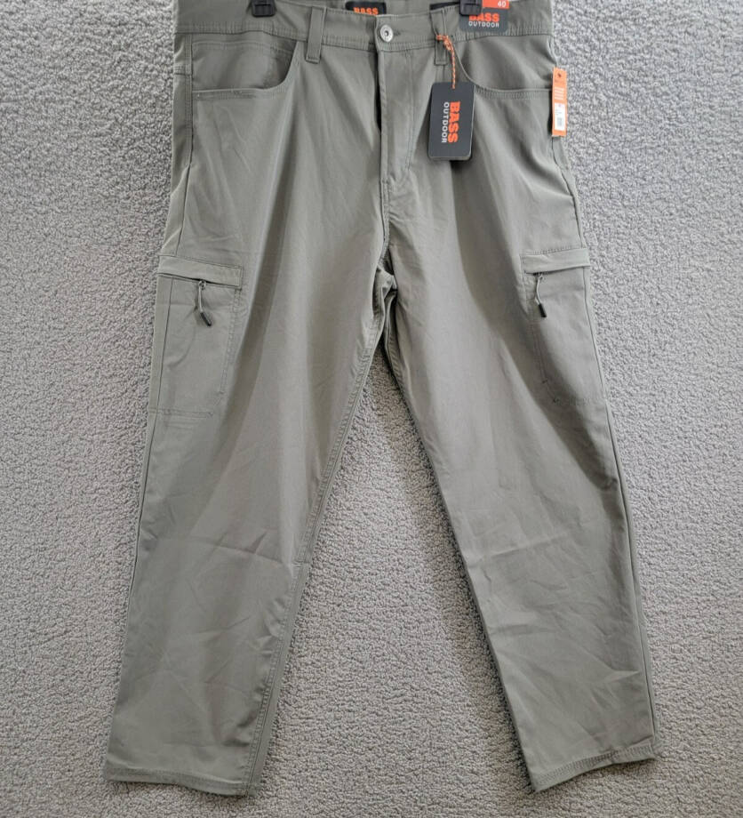 BASS OUTDOOR Essential Tech Cargo Pants Men's 40 Castor Gray Button Zip Closure
