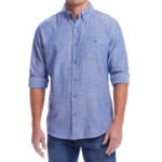 Weatherproof Vintage Long Sleeve Solid Cotton Twill Shirt Men's S French Navy