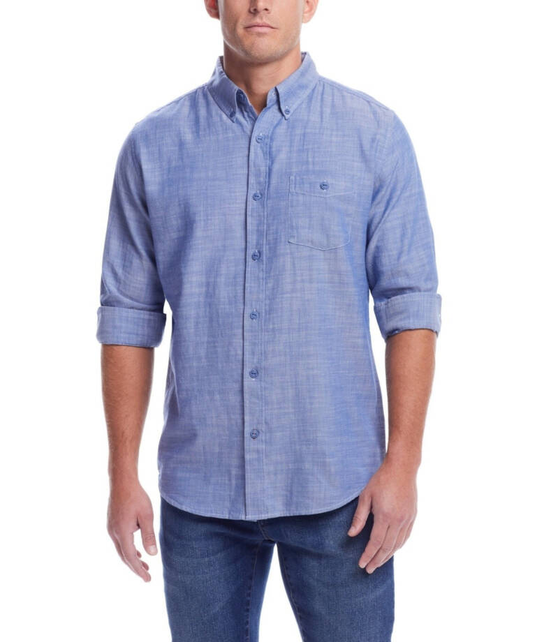 Weatherproof Vintage Long Sleeve Solid Cotton Twill Shirt Men's S French Navy