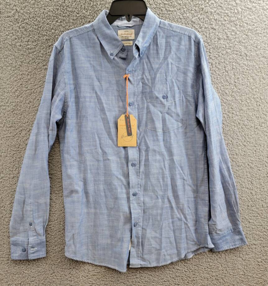 Weatherproof Vintage Long Sleeve Solid Cotton Twill Shirt Men's S French Navy
