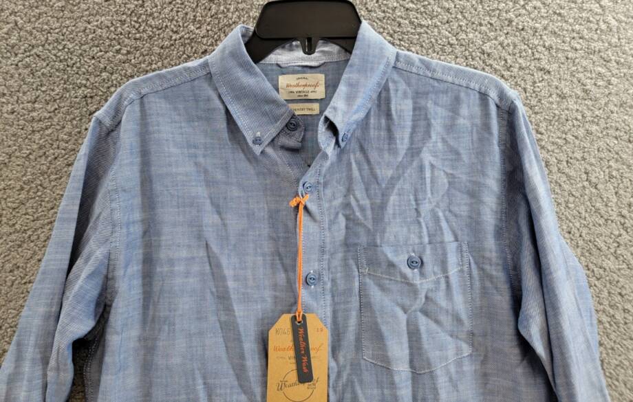 Weatherproof Vintage Long Sleeve Solid Cotton Twill Shirt Men's S French Navy