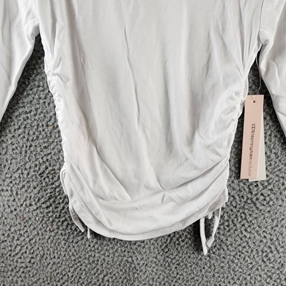 AQUA Ruched Front Top Girls XL 14/16 White Solid Crew Neck Long Sleeve Pullover