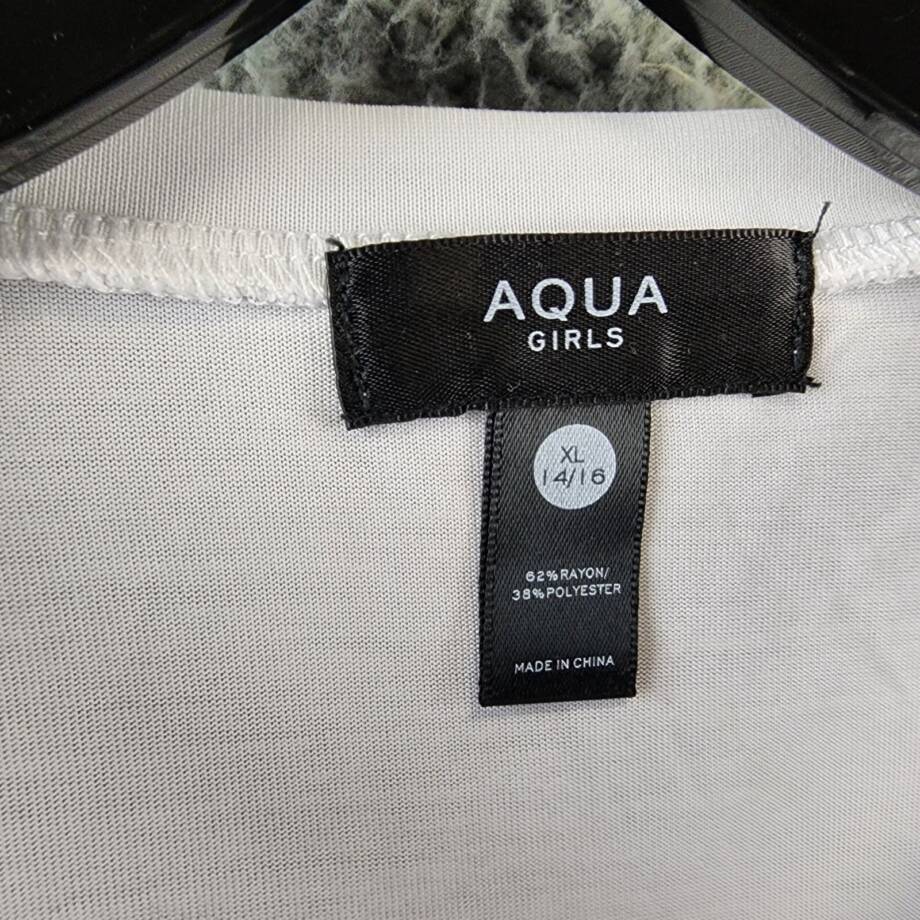 AQUA Ruched Front Top Girls XL 14/16 White Solid Crew Neck Long Sleeve Pullover