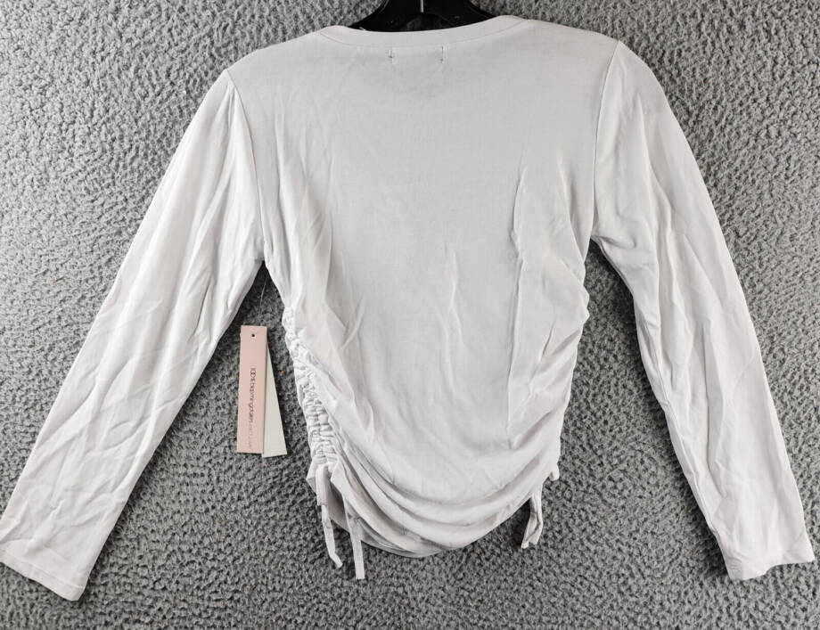 AQUA Ruched Front Top Girls XL 14/16 White Solid Crew Neck Long Sleeve Pullover
