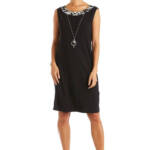 R&M Richards Swirled Printed Dress W/ Detachable Necklace Women's 14 Black White