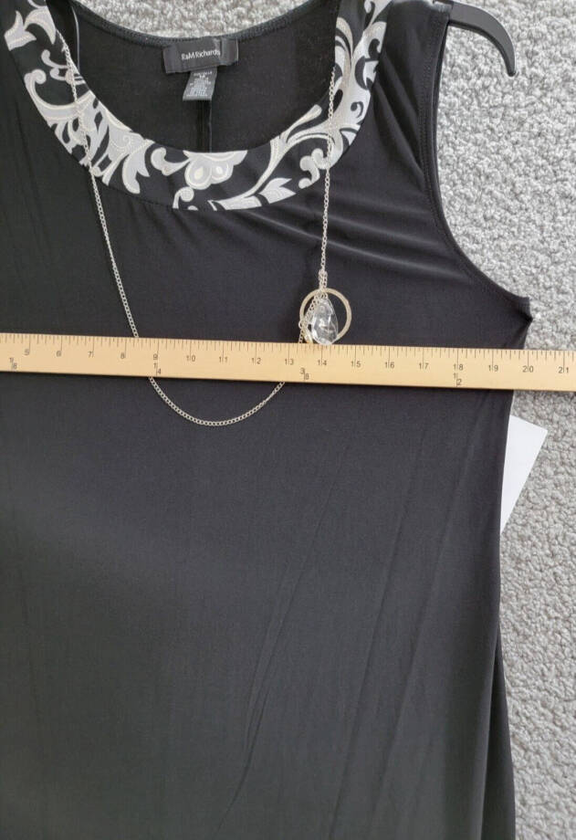 R&M Richards Swirled Printed Dress W/ Detachable Necklace Women's 14 Black White