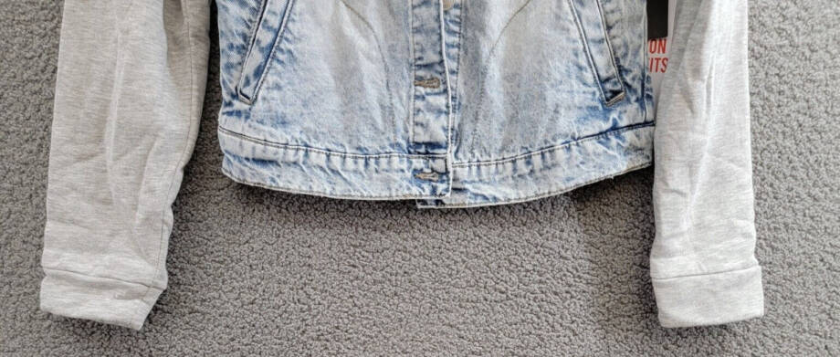 Celebrity Pink Fleece Hooded Denim Jacket Juniors' S Grey Button Front Closure