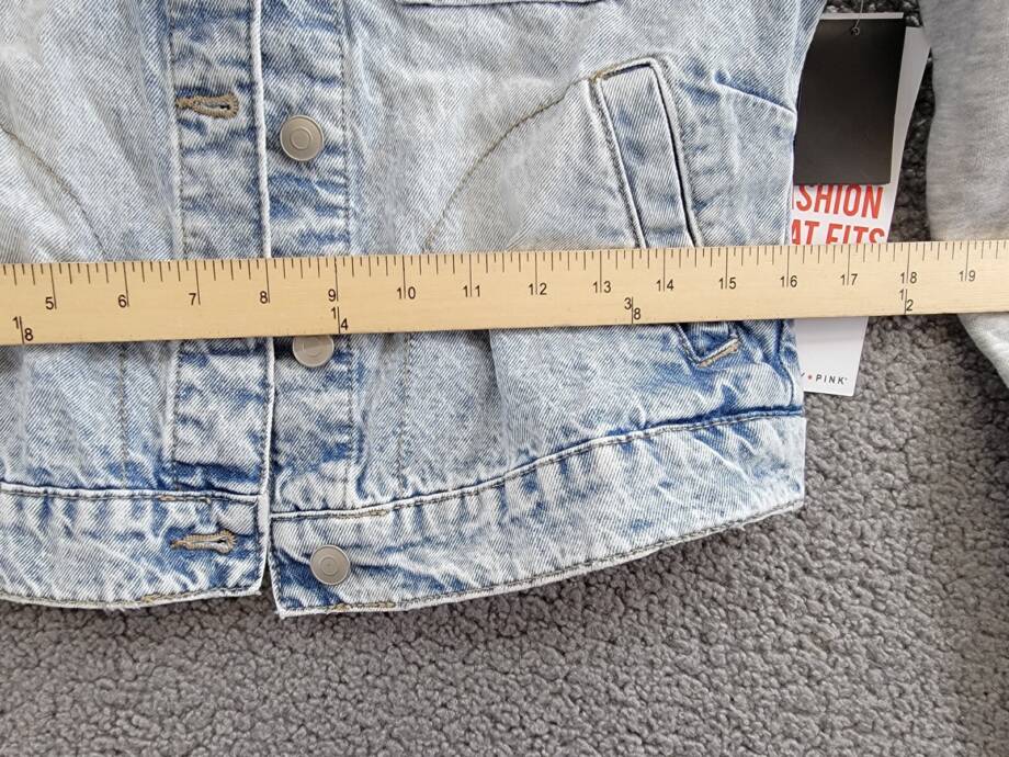 Celebrity Pink Fleece Hooded Denim Jacket Juniors' S Grey Button Front Closure