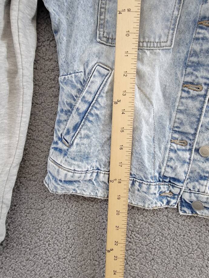 Celebrity Pink Fleece Hooded Denim Jacket Juniors' S Grey Button Front Closure