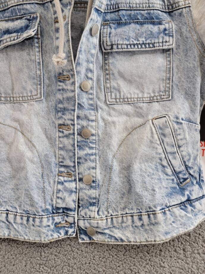 Celebrity Pink Fleece Hooded Denim Jacket Juniors' S Grey Button Front Closure