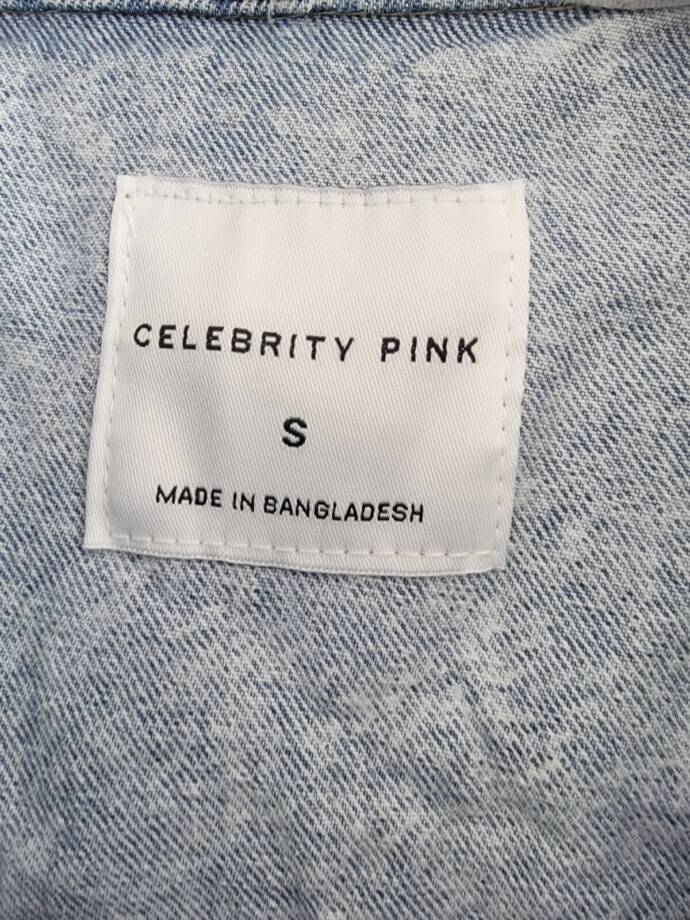 Celebrity Pink Fleece Hooded Denim Jacket Juniors' S Grey Button Front Closure