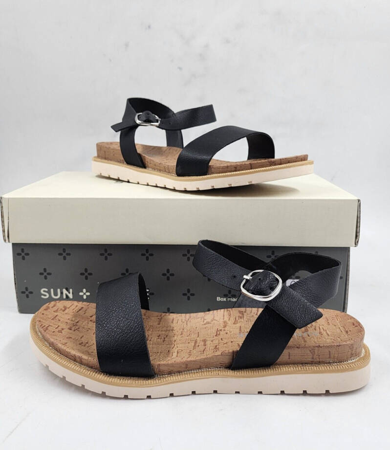 Sun + Stone Madie Slingback Ankle Strap Sandals Little Girls 2M Black/Brown