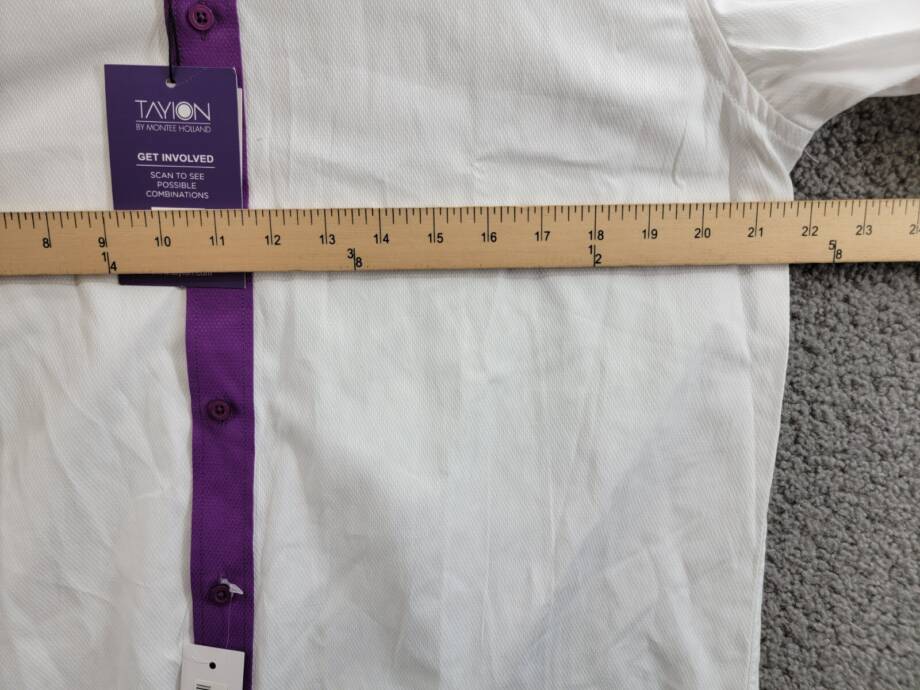 Tayion Collection Slim-Fit Purple Trim Dress Shirt Men's L 16-16.5 34-35 White