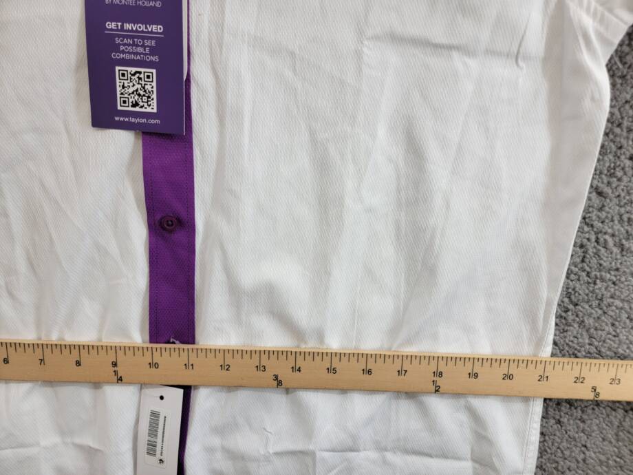 Tayion Collection Slim-Fit Purple Trim Dress Shirt Men's L 16-16.5 34-35 White